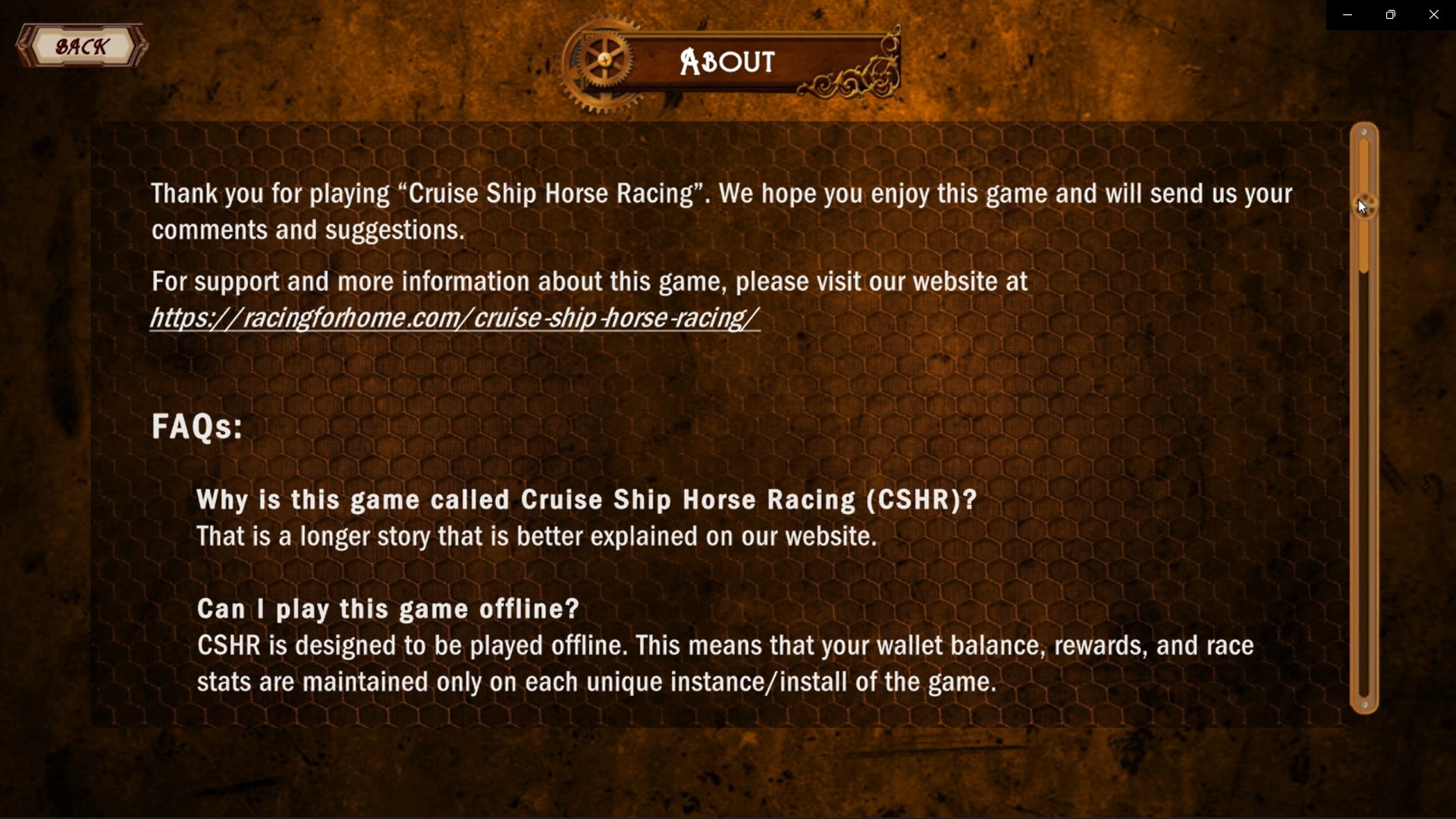 Cruise Ship Horse Racing about page screenshot